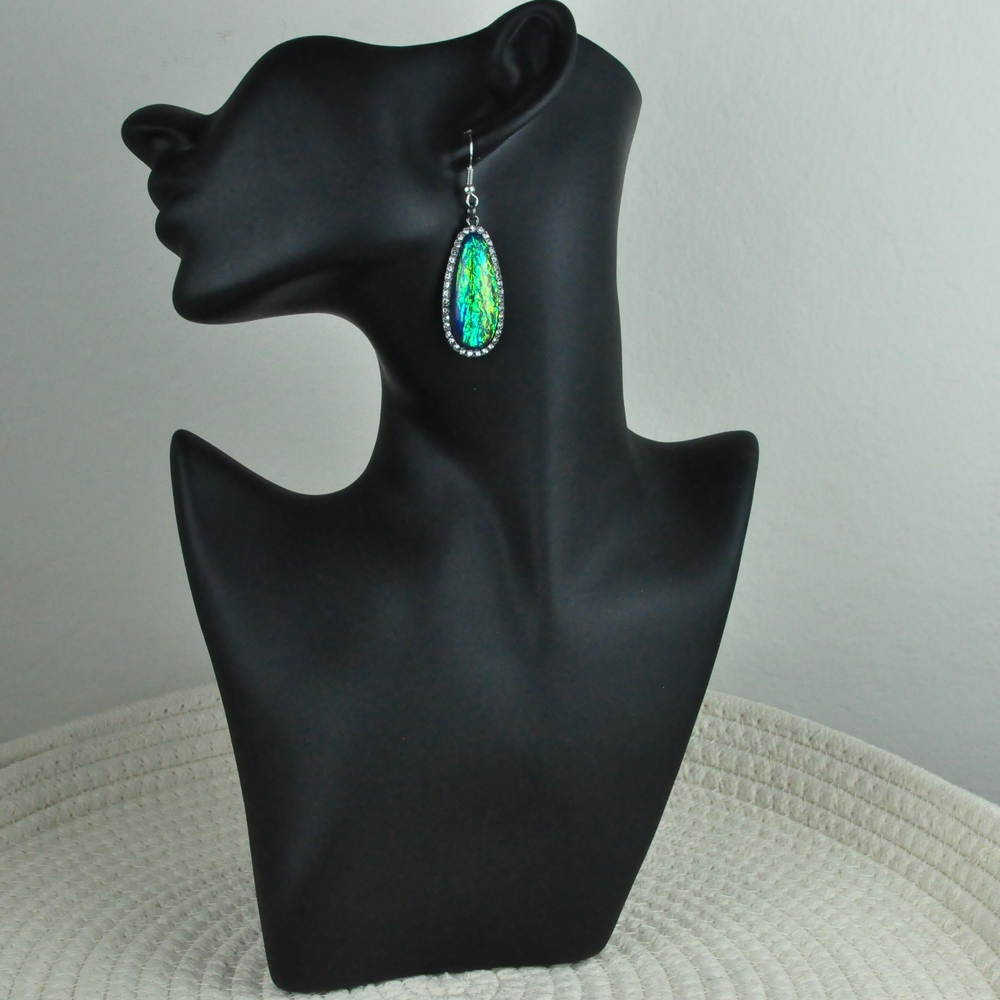 Elegant Green and Silver Teardrop Earrings